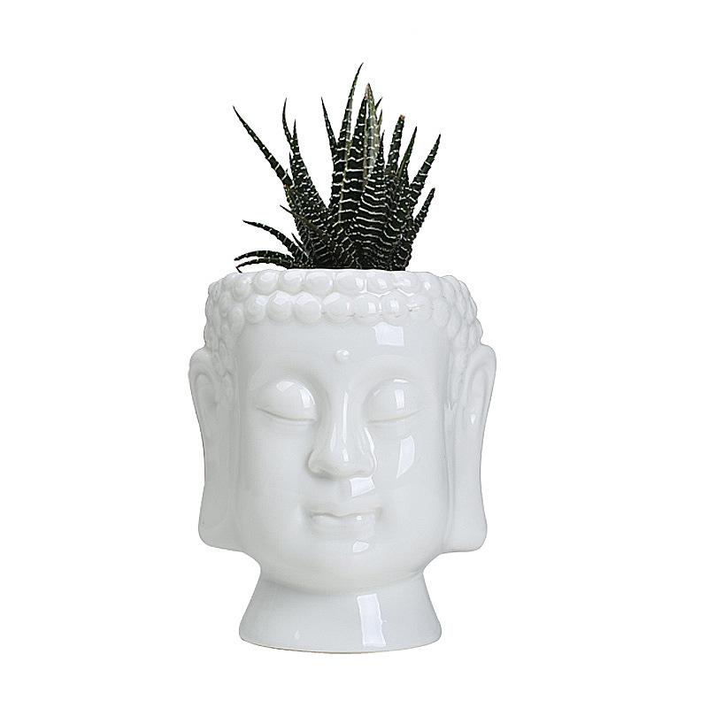 Ceramic Succulent Flower Pot White, Simple Desktop Creative Green Plant Buddha Flower Ornament White