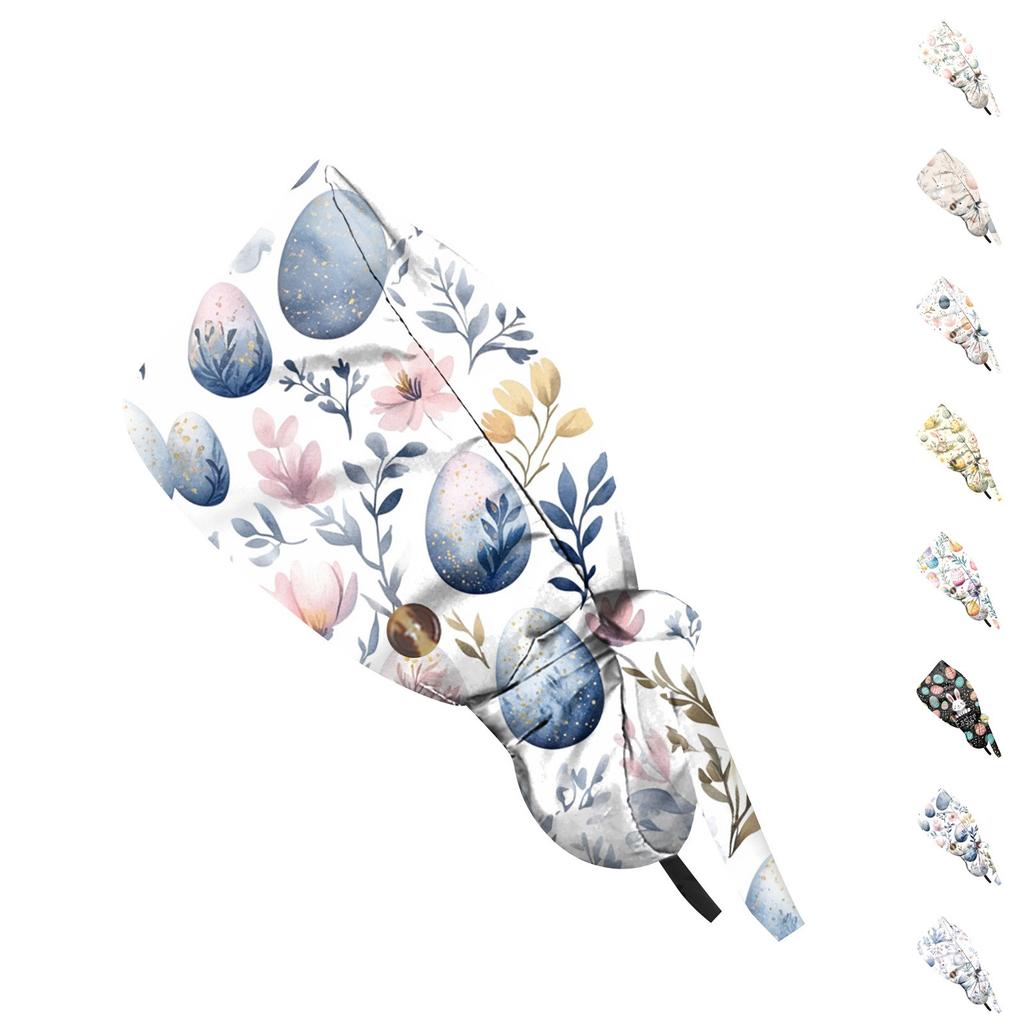 Adjustable Scrub Caps Ponytail Holder With Buttons Nursing Hats Long Hair Easter Print Nurse Caps Women Uniform Accessories