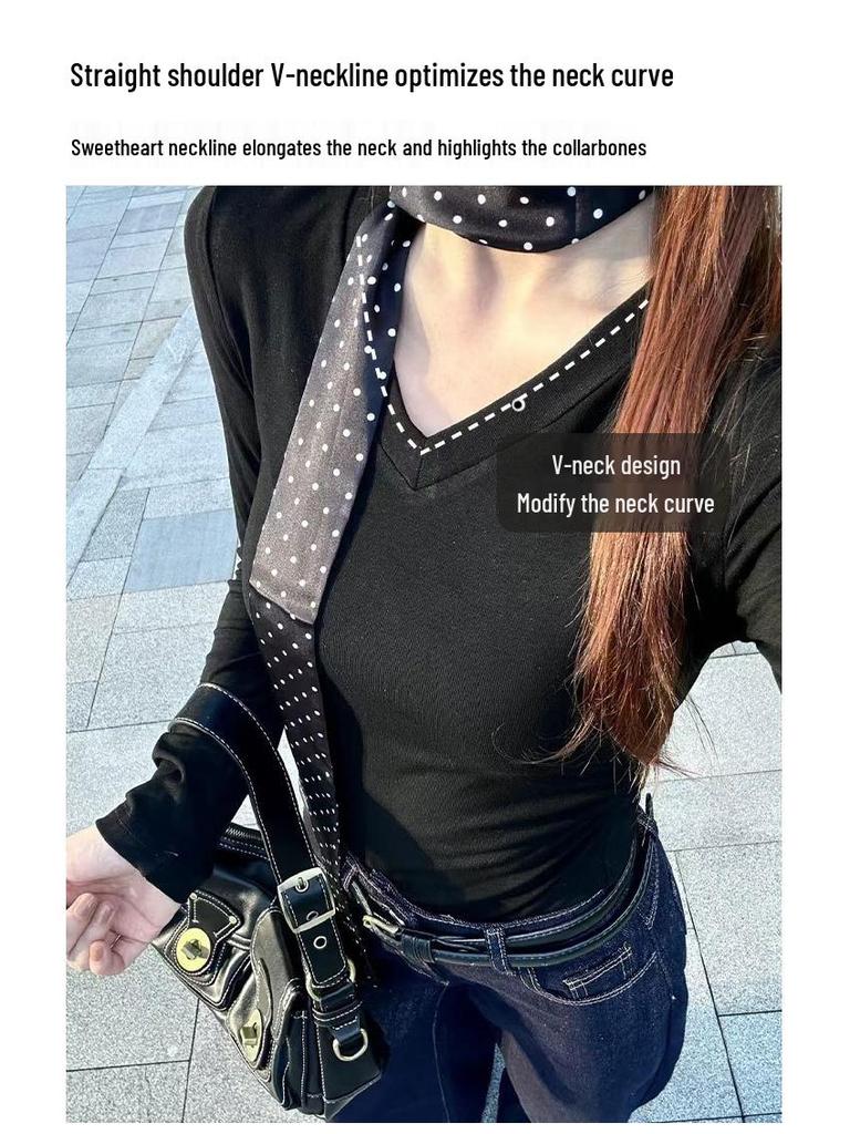 Women's Slim Fit Long-Sleeve White T-Shirt - Autumn 2025 Cinch Waist Innerwear