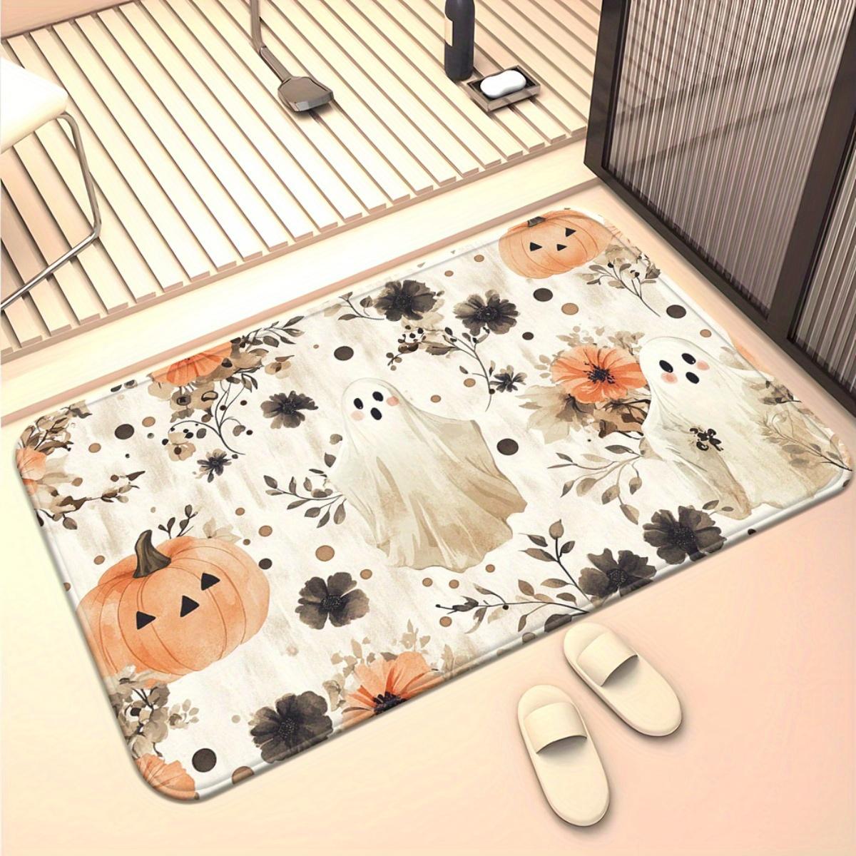 

1pc Cute Ghost & Pumpkin Halloween Doormat Non-Slip Absorbent Microfiber Rug for Bathroom Kitchen Outdoor 40x60cm