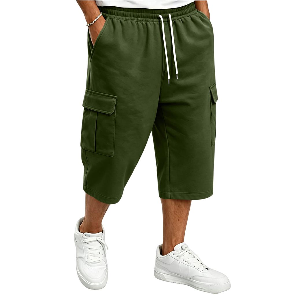 Men's Casual Drawstring Cargo Shorts 7/8 Length for Summer Everyday Wear