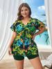 Grüner Floral-Tankini-Rock-Badeanzug-Set in Übergröße mit Boxershorts