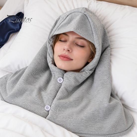 Windproof Winter Gear Cotton Sleep Hood Cap, Warm Head Neck And Shoulder Sleeping Cozy Wrap Adjustable Snap Buttons Soft Breathable Thermal