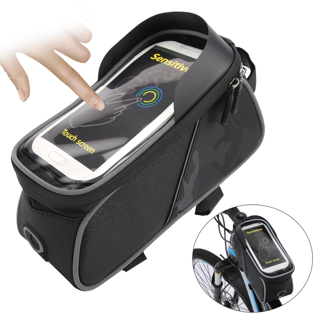 Bike Front Frame Bag Waterproof TPU Sensitive Touch Screen Top Tube Phone Mount Bag Pouch