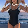 Costume da bagno intero da spiaggia splicing H con stampa a righe bianche e nere, conservativo