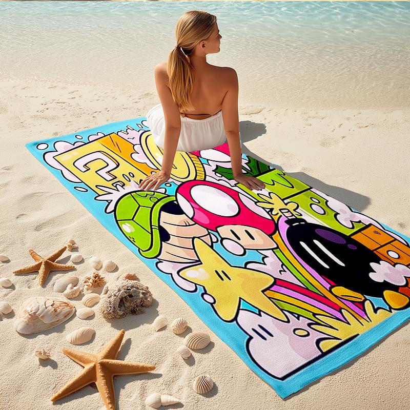 1Pc Super Mario Adventure Beach Towel, Quick Dry, Multi-Use for Beach Pool Gym Yoga Home Travel, Christmas, Halloween, Xmas Gift M929284