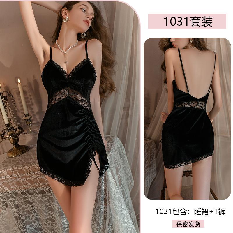 Original New sexy velvet nightgown, romantic lace Seductive pure Desire underwear, home slimming pajamas 1031