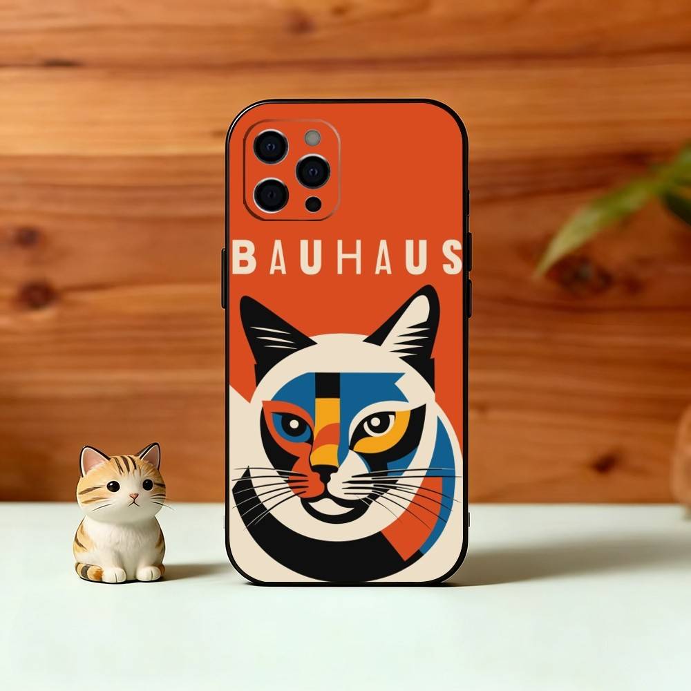 Minimal Bauhaus Pattern Phone Case For iPhone 17,16,15,14,13,12,11 Plus,Pro Max,XS,Soft Silicone Black Cover