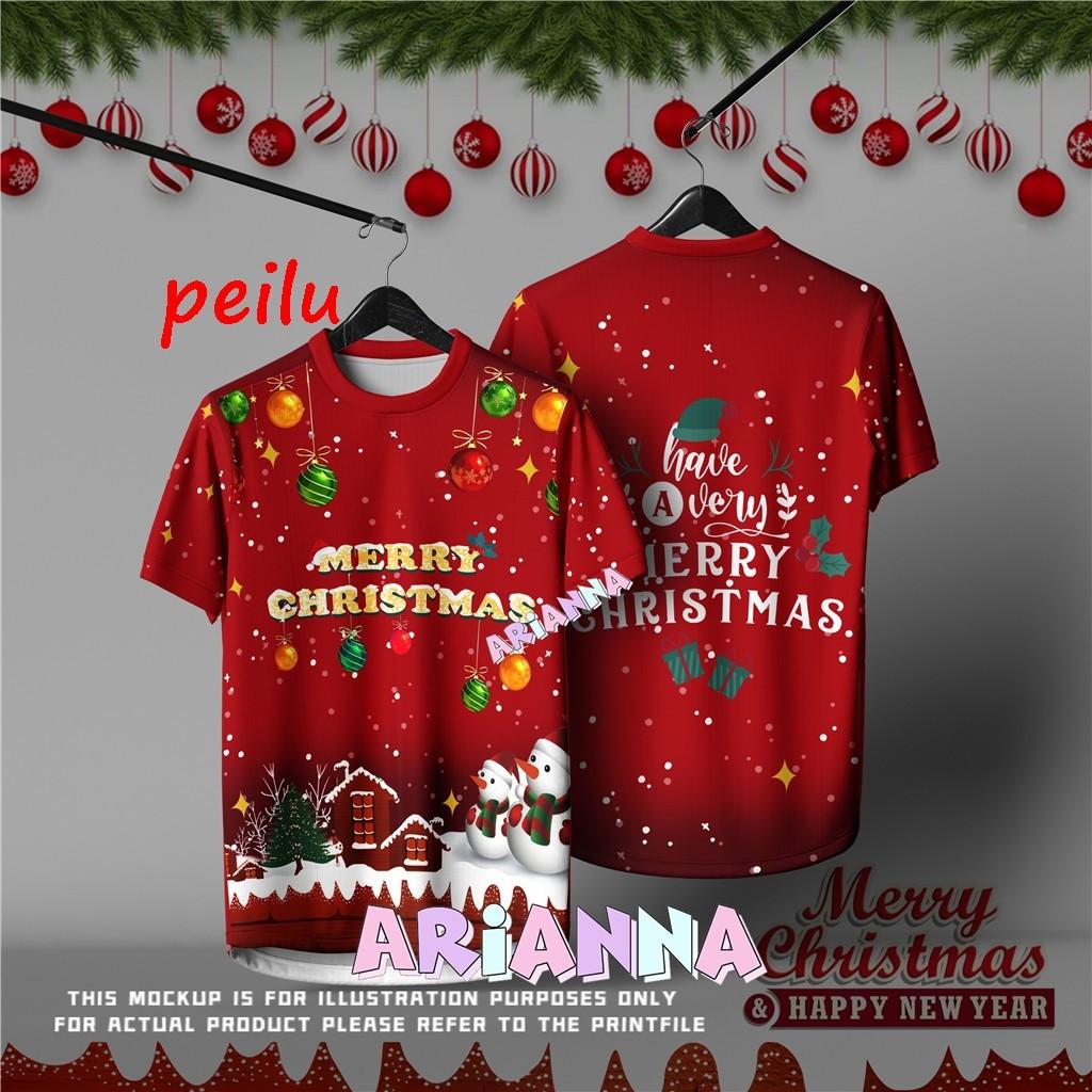 Merry Christmas Microfiber Jersey Full Sublimation Dry Fit Sport Baju Tshirt Lelaki Christmas Santas Xmas Family T-shirt NEW Design 3XL 1070₽
