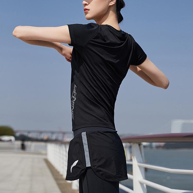 Li Ning Training Series Sports Round Neck Short Sleeve T-Shirt Women Tops Standard-Black ATSQ264-1