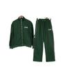 Mens Casual Hoodless Letter Print Zip-Up Jacket Set With Fleece Lining Loose Fit Outfit
