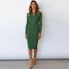 Women's Slim High Waist Knitted Dress Long Sleeve Lace Up Button Casual Winter Fall Solid Turndown Collar Sizes S-XXL