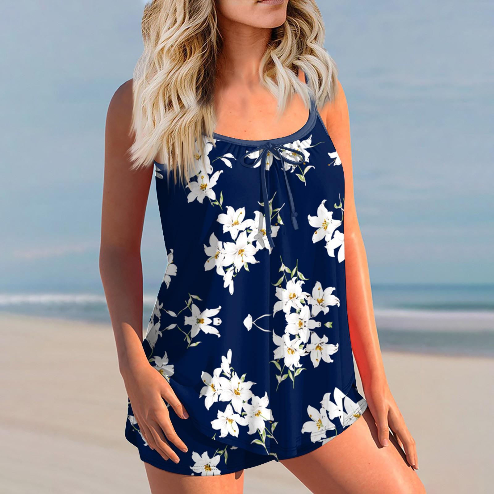 

Женские сексуальные облегающие шорты-боксеры с принтом на бретельках, бикини больших размеров, купальник (Два куска) L тёмно-синий