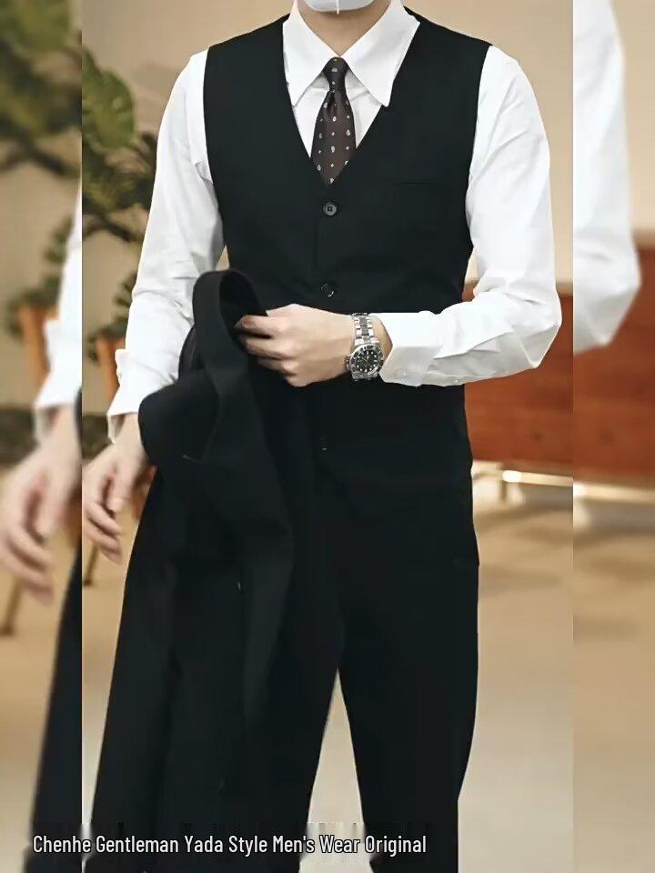 Men's British Style Double-Breasted Suit Coat: Autumn & Winter Peak Lapel for Business, Commute, & Banquet.