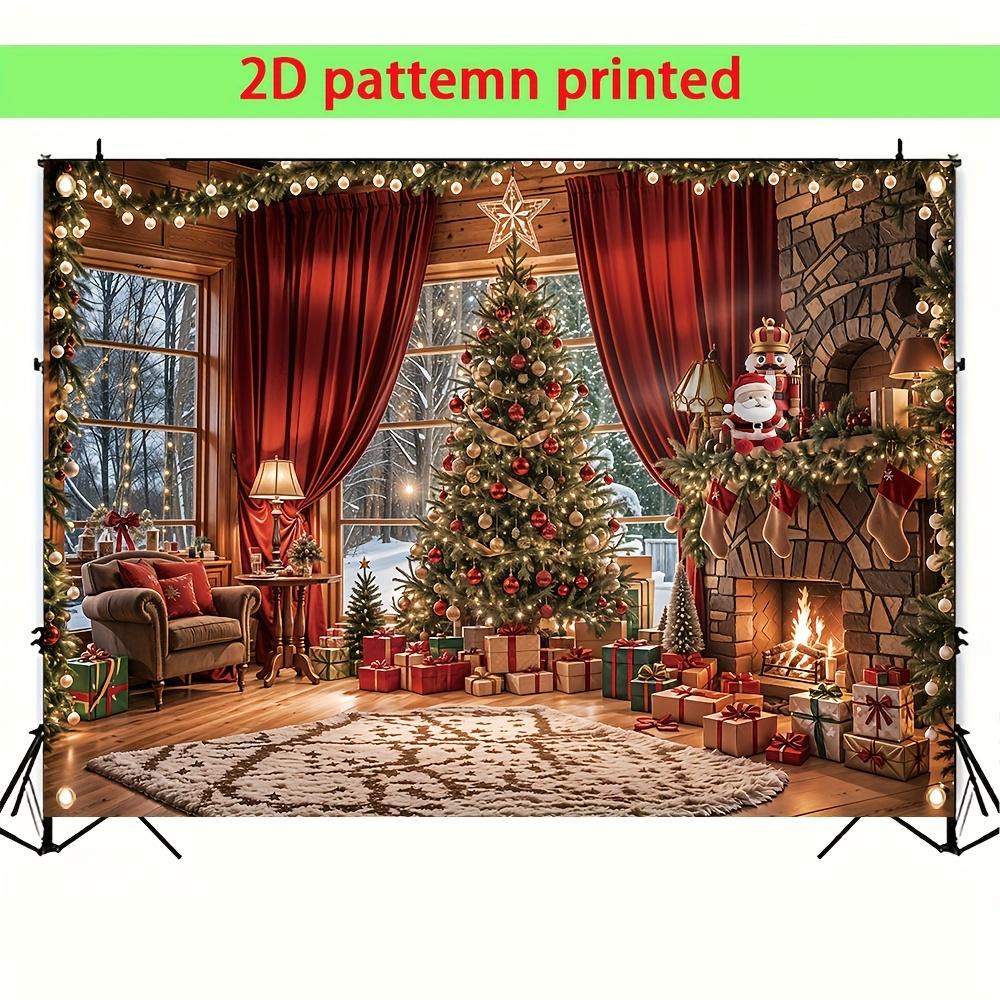 2D flat multi-functional Christmas background fabric with fireplace and tree design polyester material party background