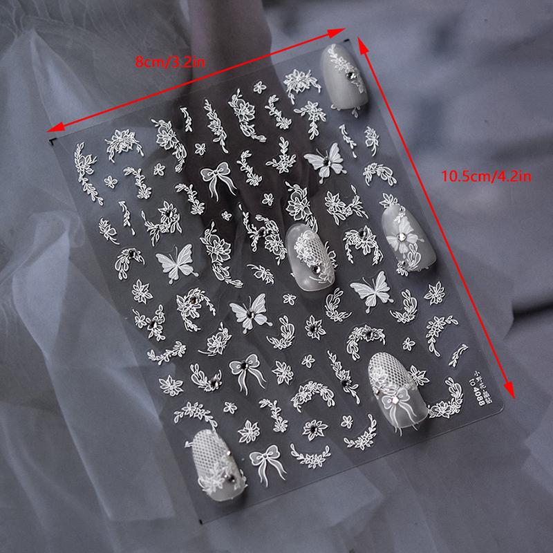 Naklejka 3D na paznokcie z białym kokardką i kwiatem, ultracienka, samoprzylepna, suwak, letnia naklejka do zdobienia paznokci, dekoracja, akcesorium do DIY manicure