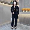 Fashion Denim Jumpsuit Women's Winter Insulated Thick Casual Short Coat and Harem Pants Set