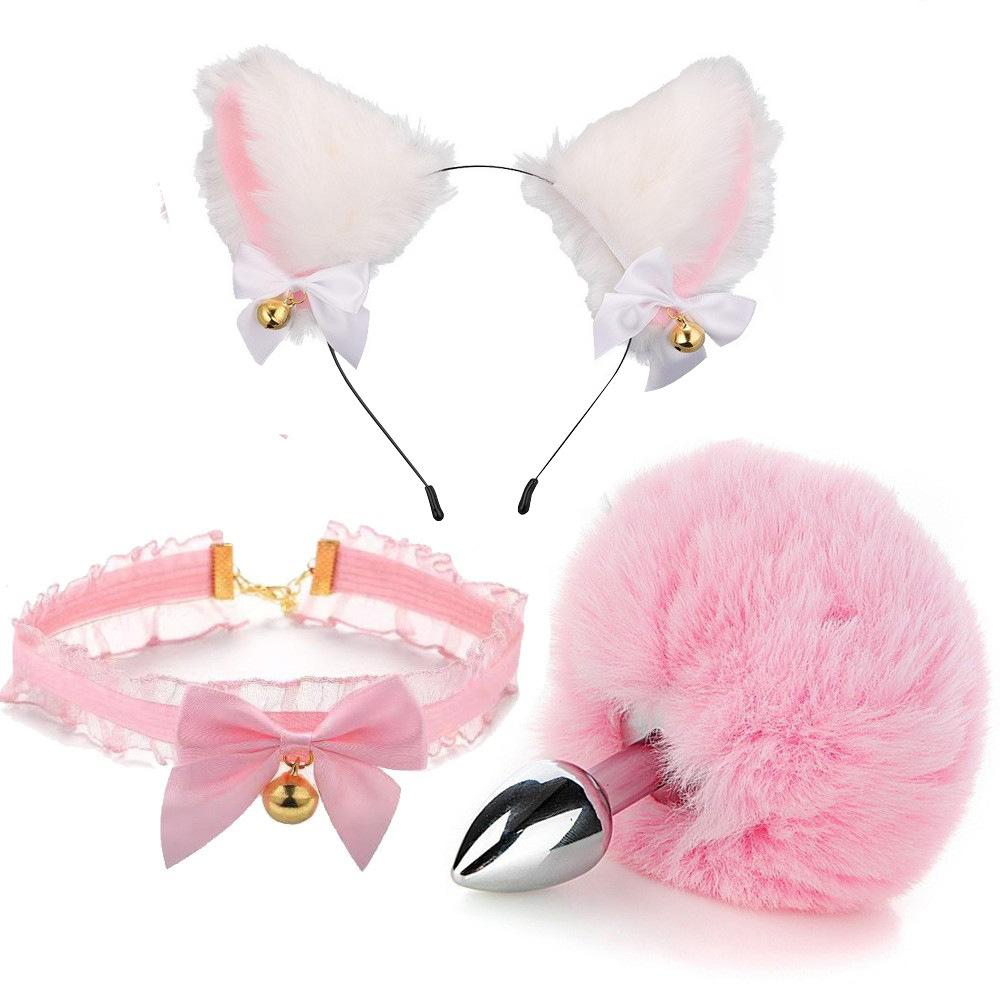 Fox Anal Plug Fox Tail Bow Butt Plug Cute Bow-Knot Soft Cat Ears Headbands Erotic Cosplay Accessories Nipple Clamps SM Sex Toys