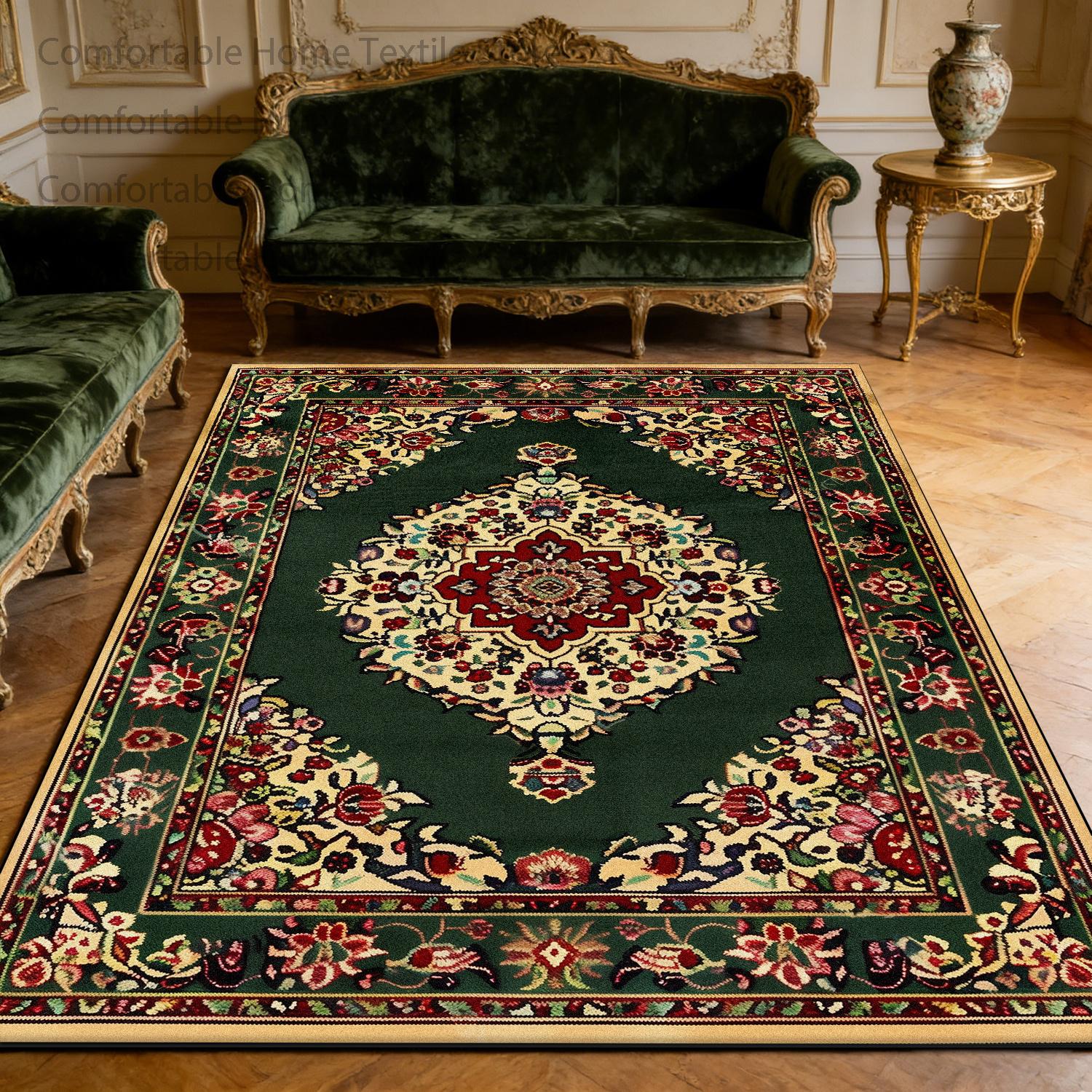 

Green European Court Style Living Room Fluffy Rug Decoration Home Non-slip Luxury Carpet Washable Short Velvet Large Floor Mats 60x90cm