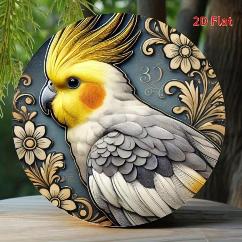 Metal Wall Art Bird Pattern Round Aluminum Sign UV Resistant Scratchproof Home Office Decor