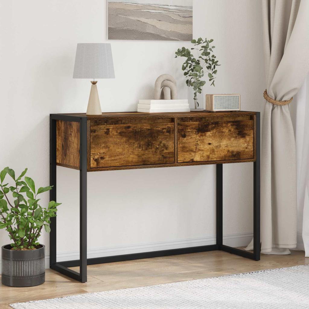 Side Table Smoked Oak 100 x 36 x 75 cm Engineered Wood