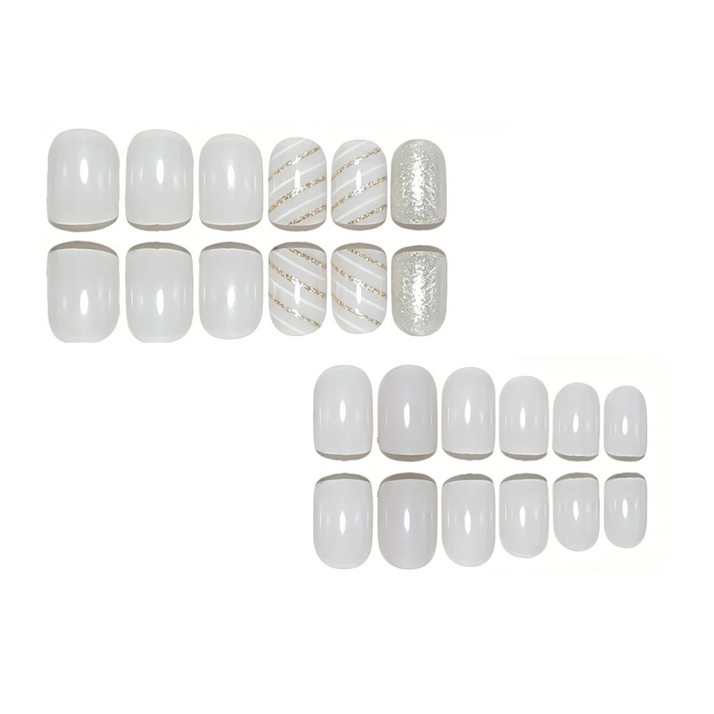 Las Nuevas 24 Piezas de Uñas Postizas son Pequeñas, Frescas y Simples con Diseño Rayado Brillante, Uña Cuadrada Corta para Llevar.