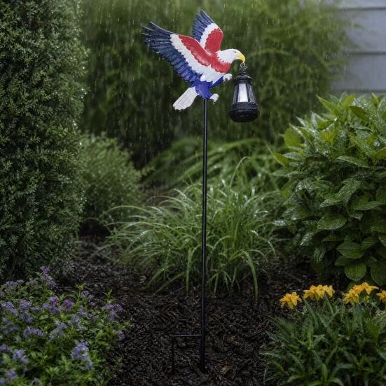 Baizihuahu American Eagle Garden Stake with Solar Lantern, 250th Anniversary Yard Art Stake, 4th of July Metal Decoration for Outdoor Lawn Patio Porch