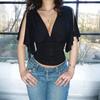 Women's European Deep V-Neck Short Sleeve Tie-Waist Slim-Fit Summer Top