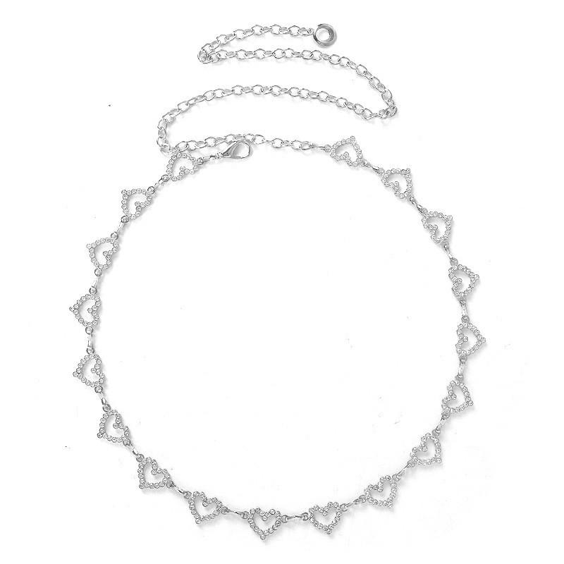 Heart-shaped Rhinestone Zircon Waist Chain for Women High-end Simple Design Metal Chain Accessories Fashion Jewelry
