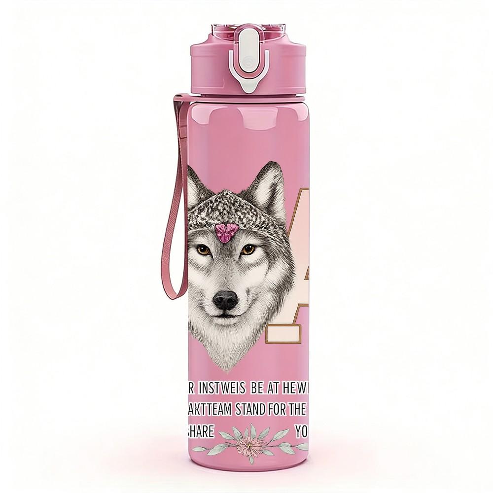 1PC Wolf Girl Letter A Combine 750ml Color Plastic Sports Water Bottle Leakproof Flip Straw Lid Suitable for Sports Office Home Use