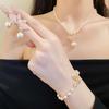 Butterfly Shimmer 18k Gold Zircon Pearl Jewelry Set for Women: Earring, Necklace, Bracelet.