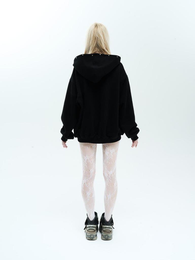 Schwerer Patchwork Cross-Zip Hoodie - Trendiges Applikations-Sweatshirt für Paare