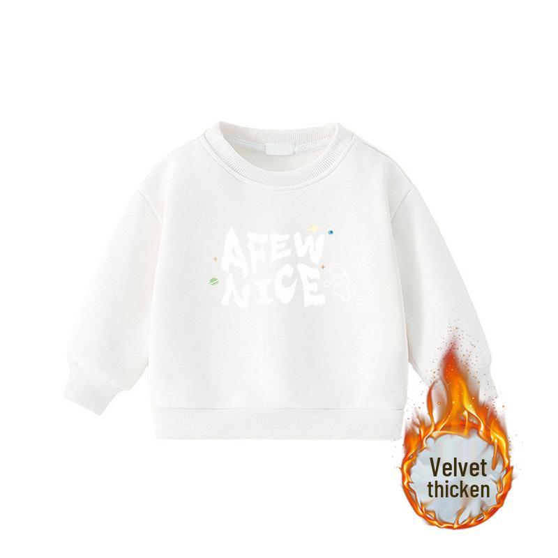 Children's Cartoon Print Velvet Lined Hoodie - Round Neck, Long Sleeve, Thickened Warm Base Layer