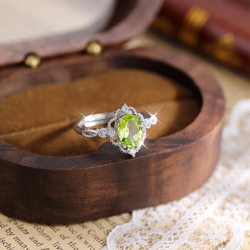 Egg-shaped inlaid natural colored spar ring s925 sterling silver simple and versatile new ring fashion retro jewelry gift