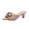 2022 Summer Mid-Heel Peep-Toe Bow Strap Stiletto Slippers for Women - Plus Size Available