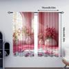2pc    Window Drapes Pink Flowers and Plants Versatile Polyester Fabric  Without Electricity Family Party Decoration Use for