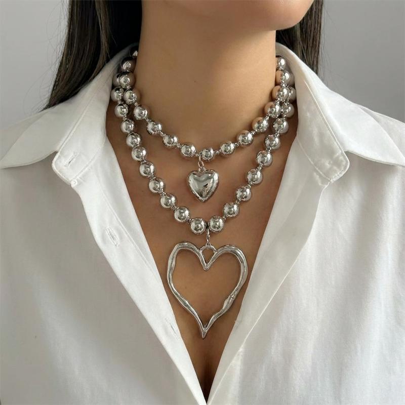 Vintage Elegantes Großes Liebesherz Anhänger Halskette Für Frauen Übertrieben Mehrschichtig CCB Perlenkette Choker Mädchen Party Schmuck Geschenk
