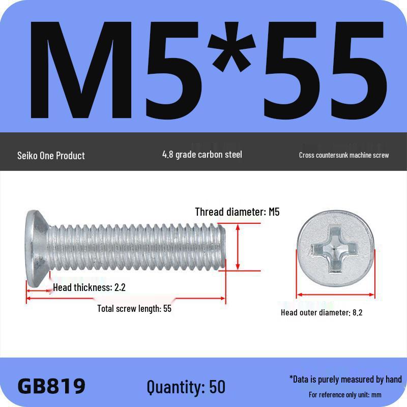 GB819 Zinc-Plated Carbon Steel Phillips Countersunk Screws: M2-M10