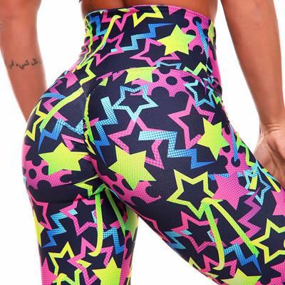 3D Colour Star Print High-Waisted Stretch Fitness Yoga Trousers Outdoor Fashion Butt-Lifting Base Layer Workout Trousers