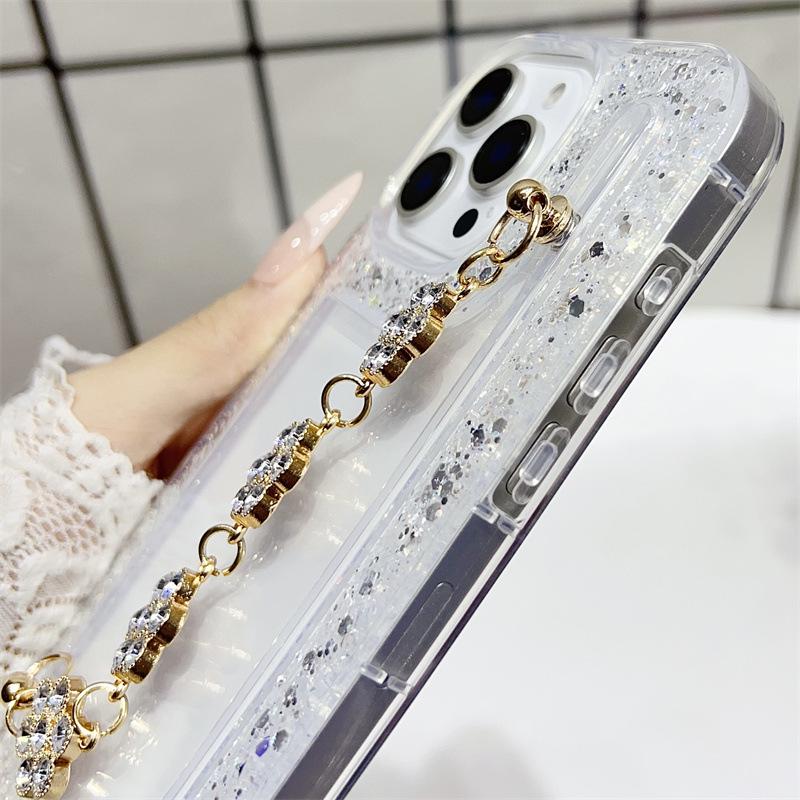 Samsung A56 Phone Case with Glitter Rhinestones, Bracelet Compatible, Supports S24 Ultra, Transparent, Cross-Border A14, A55, A1315.