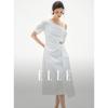 French Off-Shoulder Twist Knot A-Line Dress