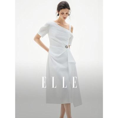 French Off-Shoulder Twist Knot A-Line Dress