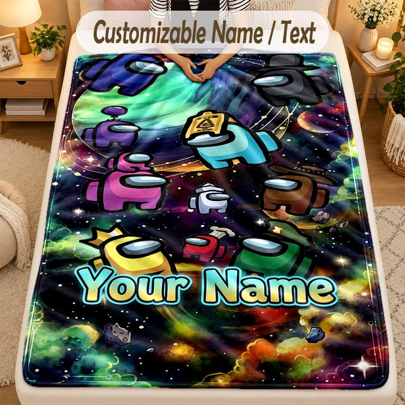 Flannel BlanketAmong Us Custom Name Text Personalized Soft Warm Throw Blanket Home Decor Gift