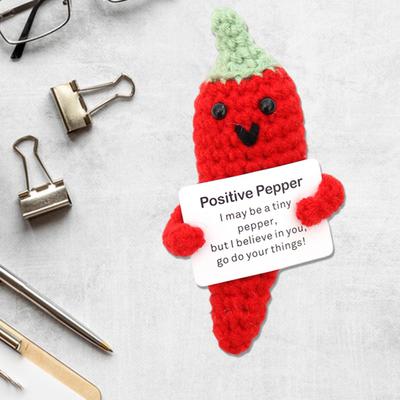 Positive Crocheted Doll with Encouraging Card Emotional Support Handmade Knitting Vegetable Fruit Animal Toy Decoration Kids Adults Birthday Gift