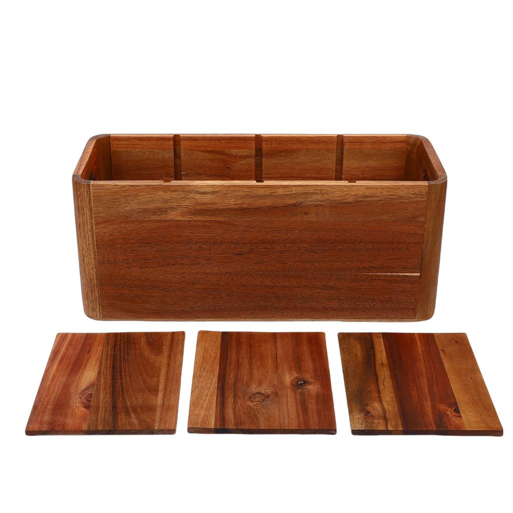 Kitchen Utensil Holder Wooden Countertop Cutlery Storage Organizer Silverware Holder with 4 Compartments for Spoon Fork