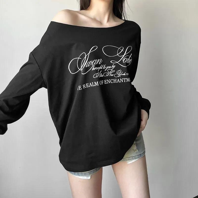 Stylish Letter Print Off,shoulder Short,sleeved Loose T,shirt Top