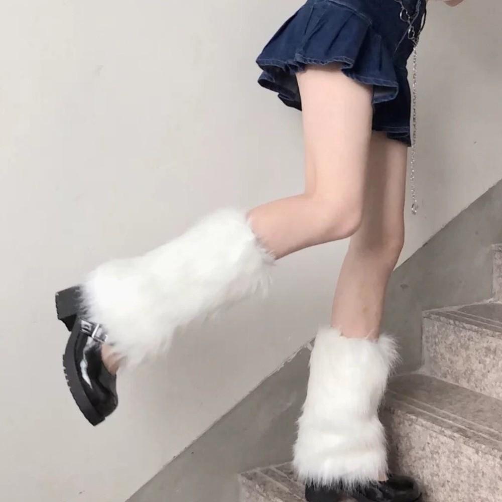 Japanese Style Furry Leg Warmers Faux Fur Knee High Girls Socks Fashion Long Tube Sock  JK
