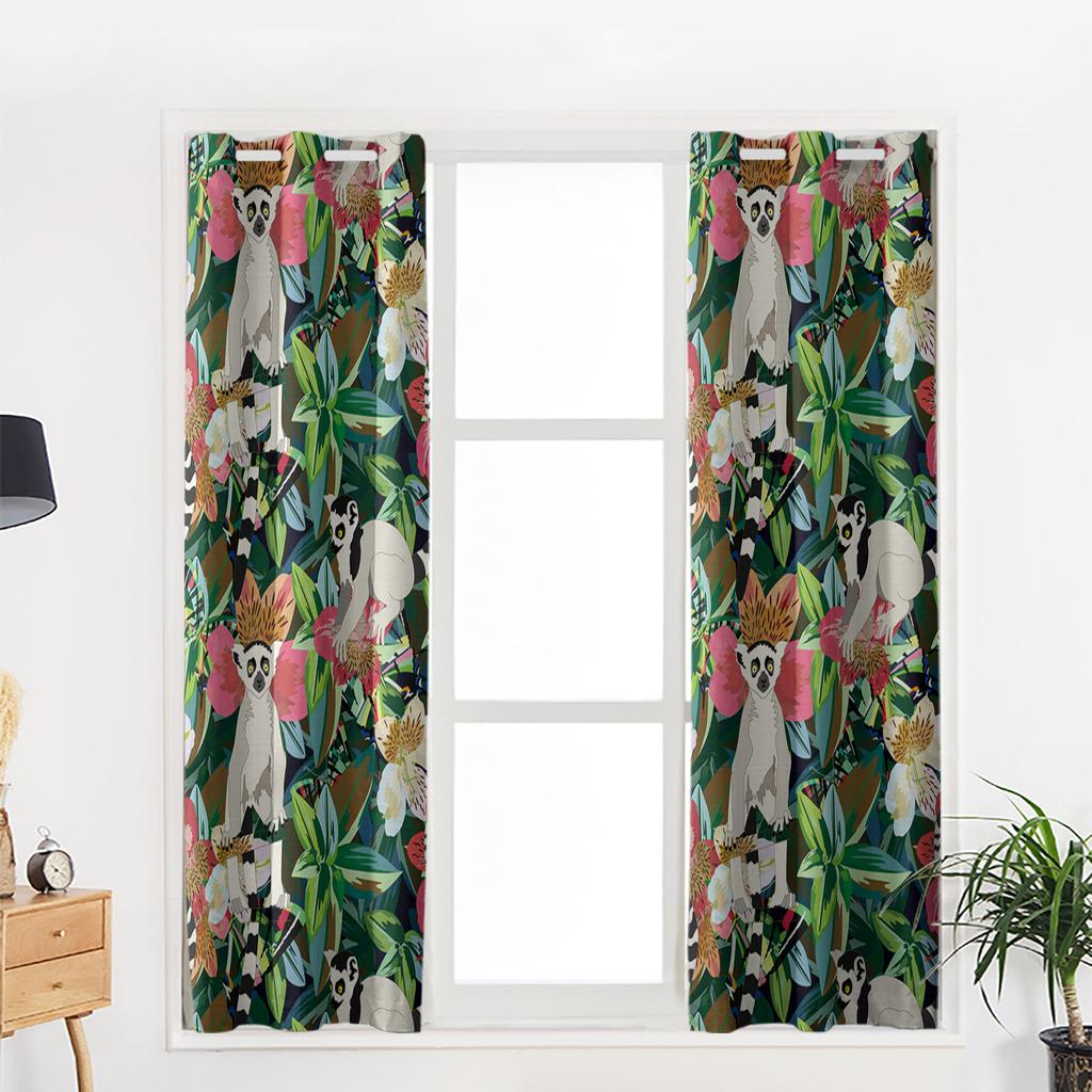 Watercolor Botanical Flowers And Raccoon Home Decor Window Curtains Bedroom Kitchen Curtain Panel Curtains for Living Room