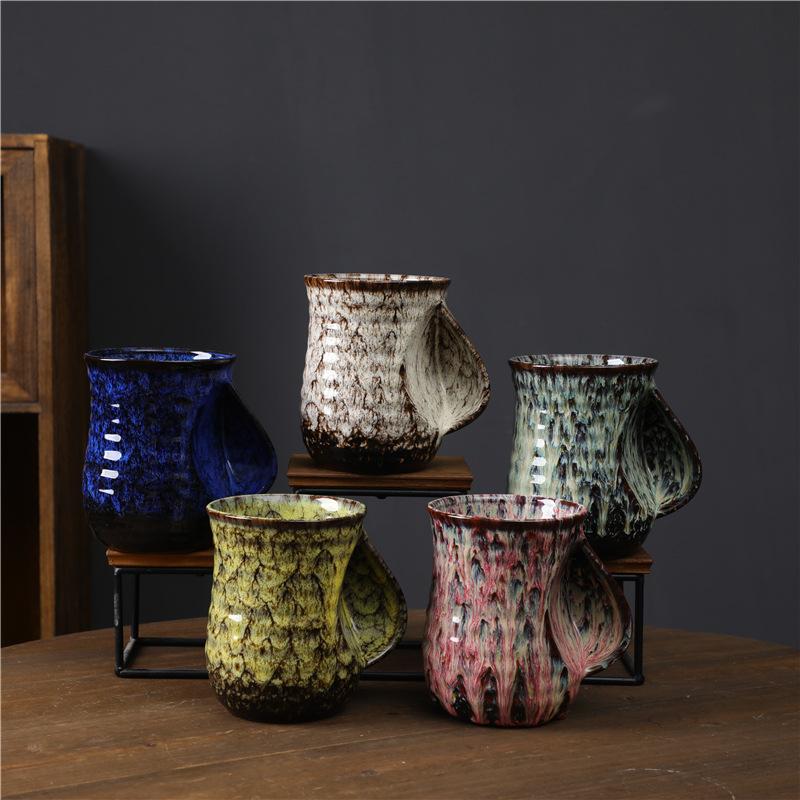 Large Capacity Ceramic Cup Kiln Change Glaze Household Water Cup Retro Coffee Cup Gift Warm Ceramic Cup