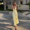 LYRIA Yellow Elegant Stain Women's Sling Dress Sexy Backless Sleeveless V Neck High Waist Evening Gown Summer Chic Lady Partywear 2025